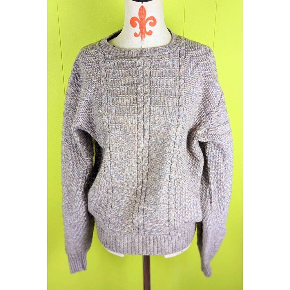 VTG 80's PURITAN Men XL 2-Ply Yarn Shetland Wool Blend Sweater Cable Knit USA